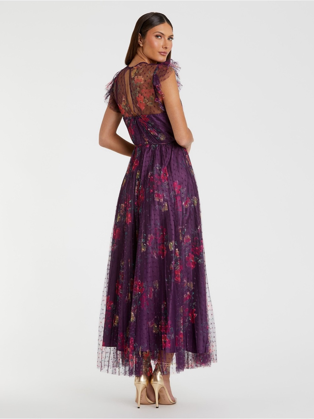 NWT! IEENA FOR MAC DUGGAL Purple Floral Flutter Sleeve Midi Dress Size 4 - Picture 2 of 16